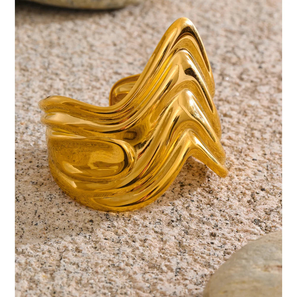 Isalene  Bracelets Gold Sculptural Open Cuff Bracelet