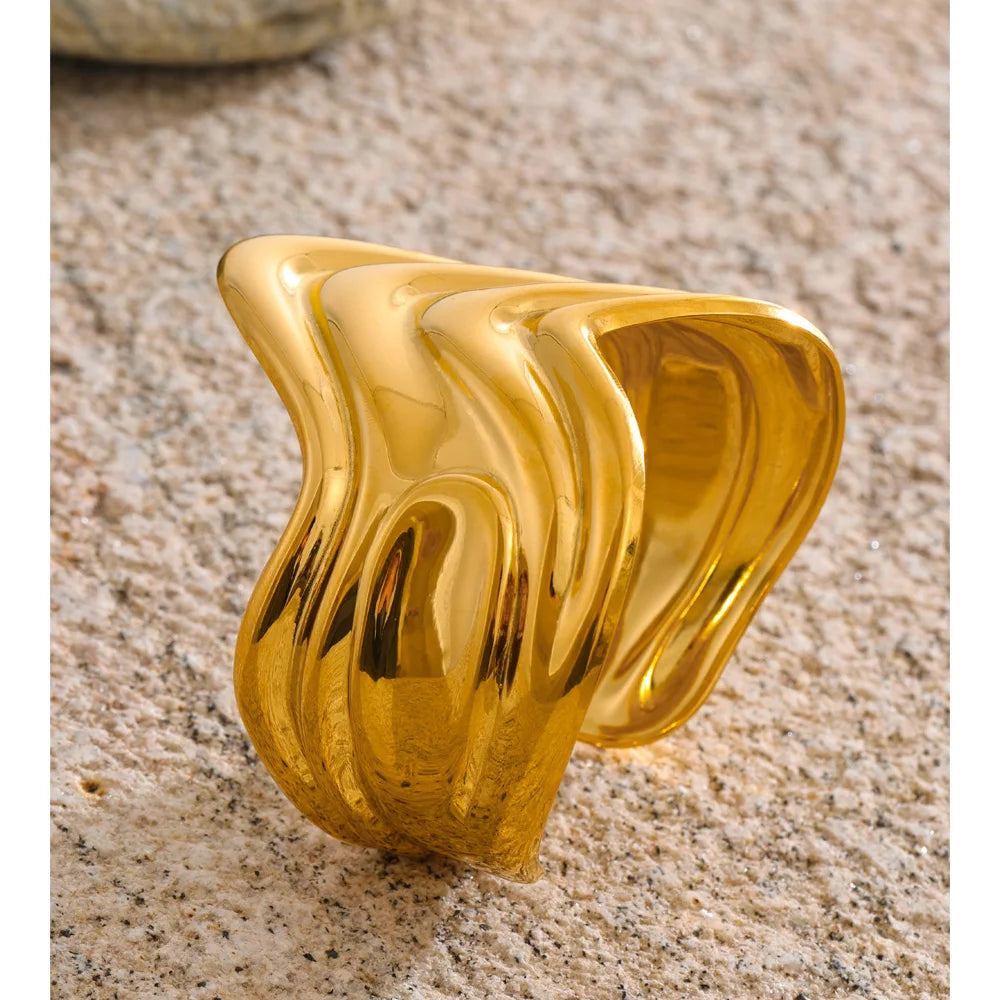 Isalene  Bracelets Gold Sculptural Open Cuff Bracelet