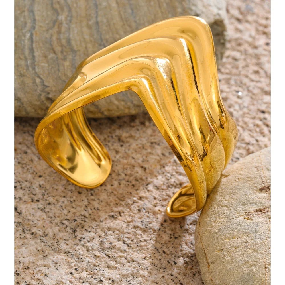 Isalene  Bracelets Gold Sculptural Open Cuff Bracelet
