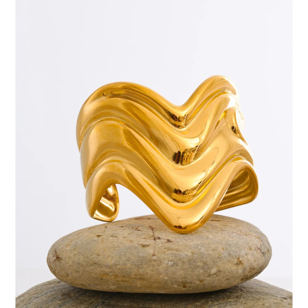 Isalene  Bracelets Gold Sculptural Open Cuff Bracelet
