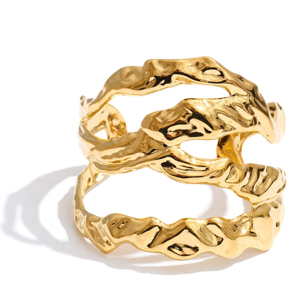 Isalene  Bracelets Gold Sculptural Open Cuff Bracelet