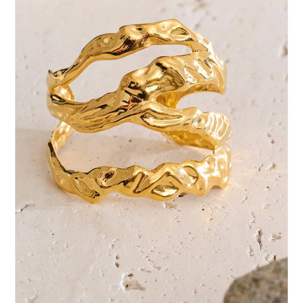Isalene  Bracelets Gold Sculptural Open Cuff Bracelet