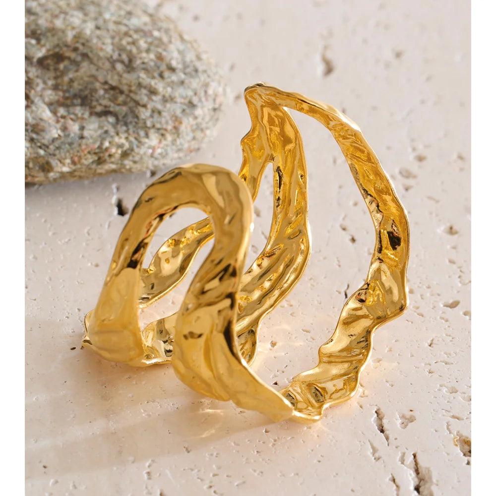 Isalene  Bracelets Gold Sculptural Open Cuff Bracelet