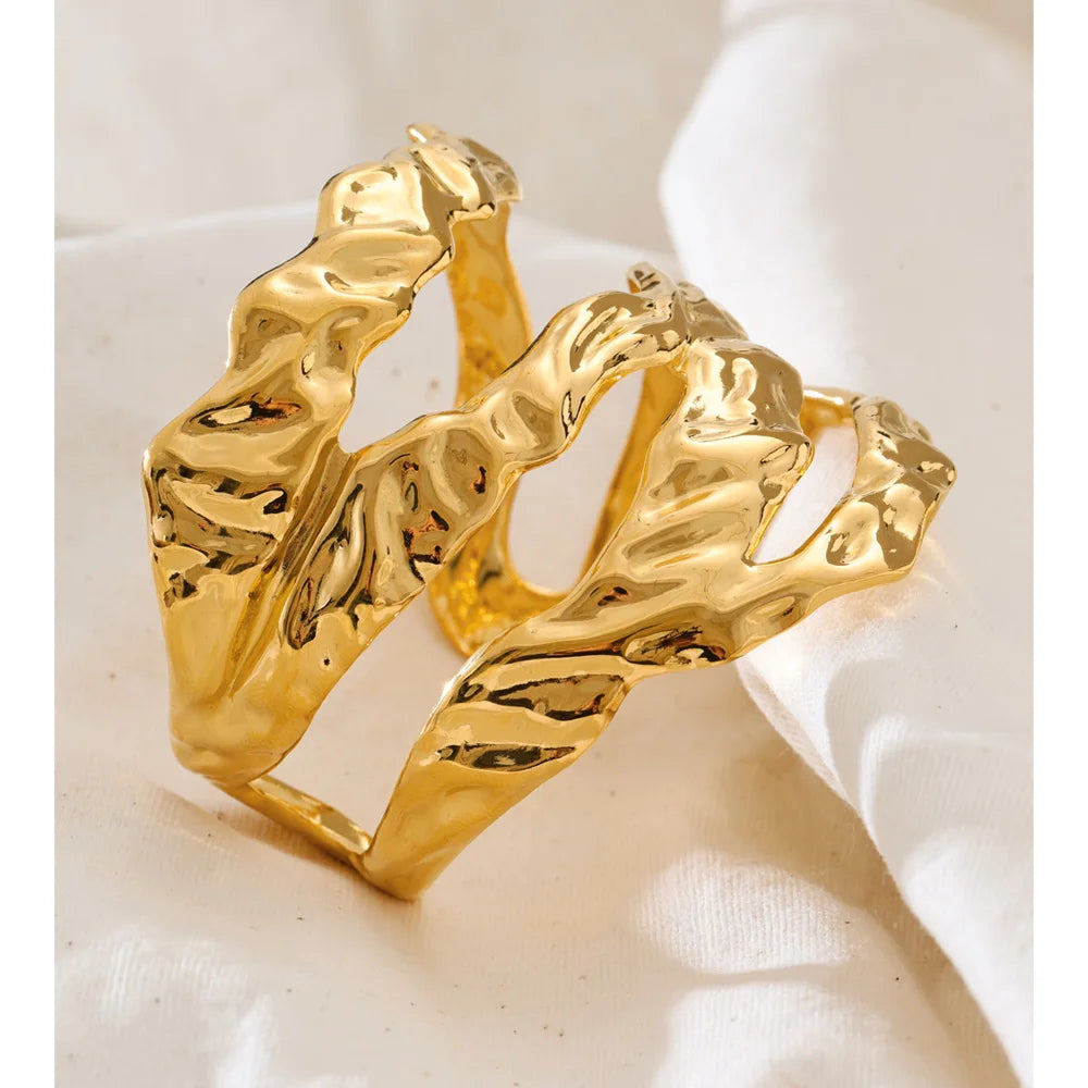 Isalene  Bracelets Gold Sculptural Open Cuff Bracelet