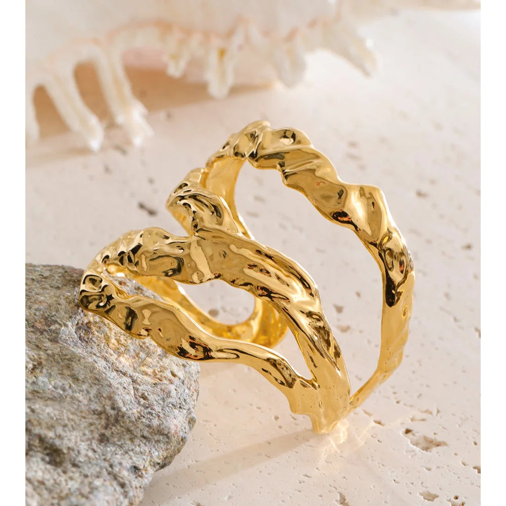 Isalene  Bracelets Gold Sculptural Open Cuff Bracelet