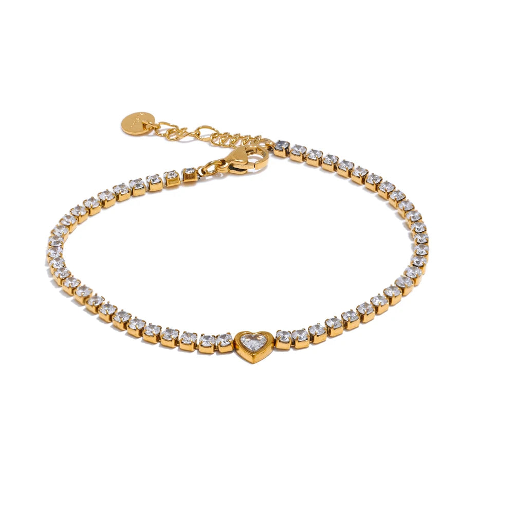 Isalene  Bracelets Gold Seraphina Heart Tennis Bracelet