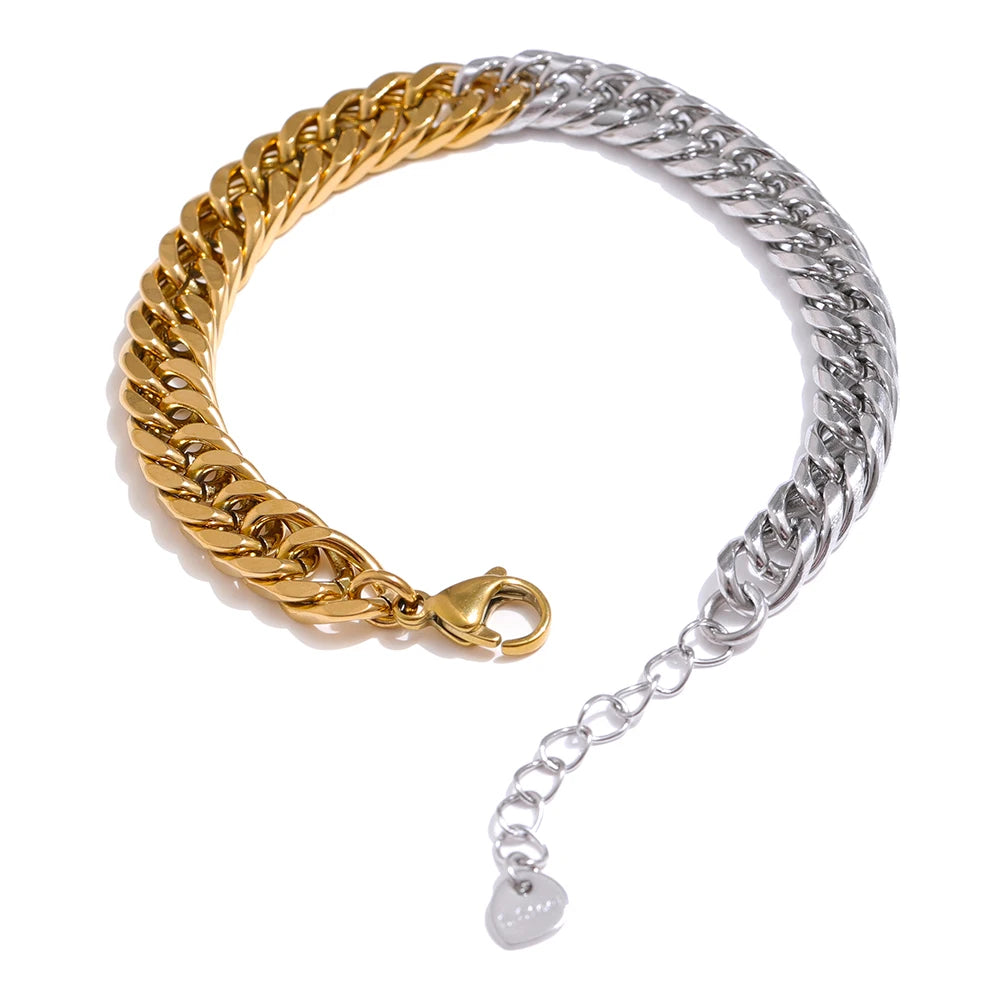 Isalene  Bracelets Gold & Silver Solara Duo Cuban Bracelet