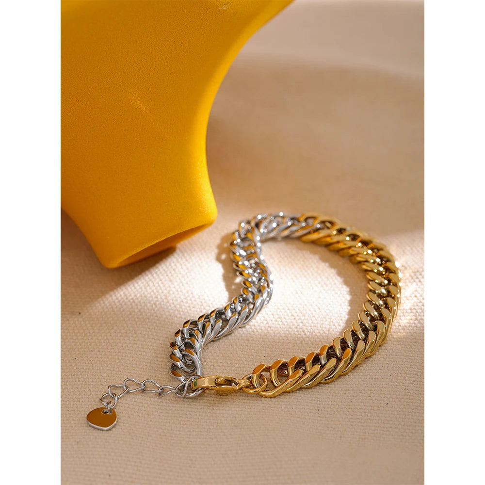 Isalene  Bracelets Gold & Silver Solara Duo Cuban Bracelet