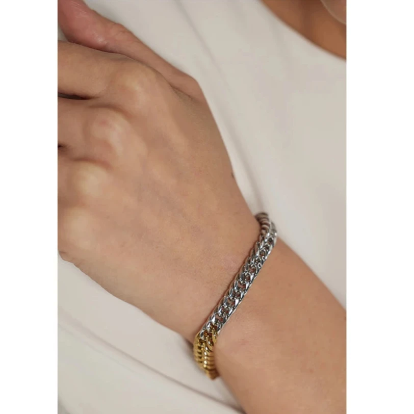 Isalene  Bracelets Gold & Silver Solara Duo Cuban Bracelet