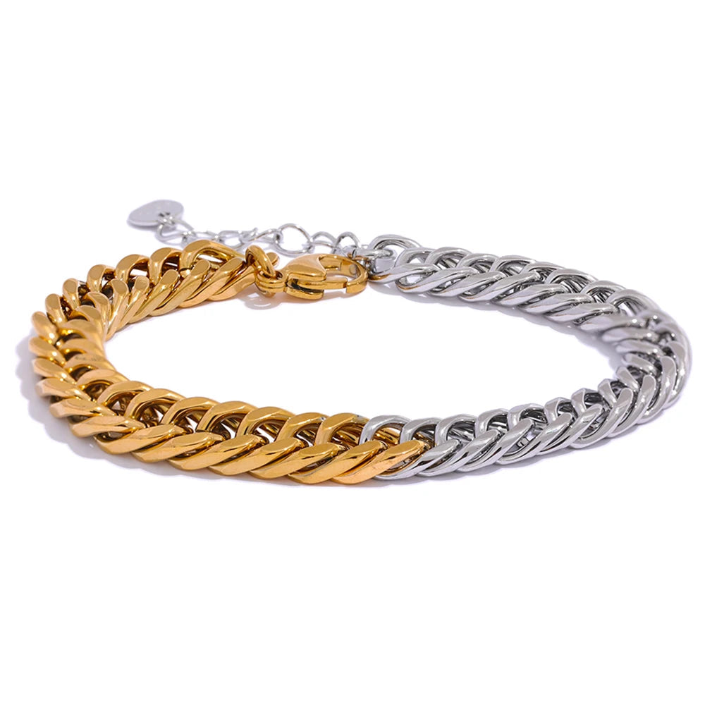 Isalene  Bracelets Gold & Silver Solara Duo Cuban Bracelet