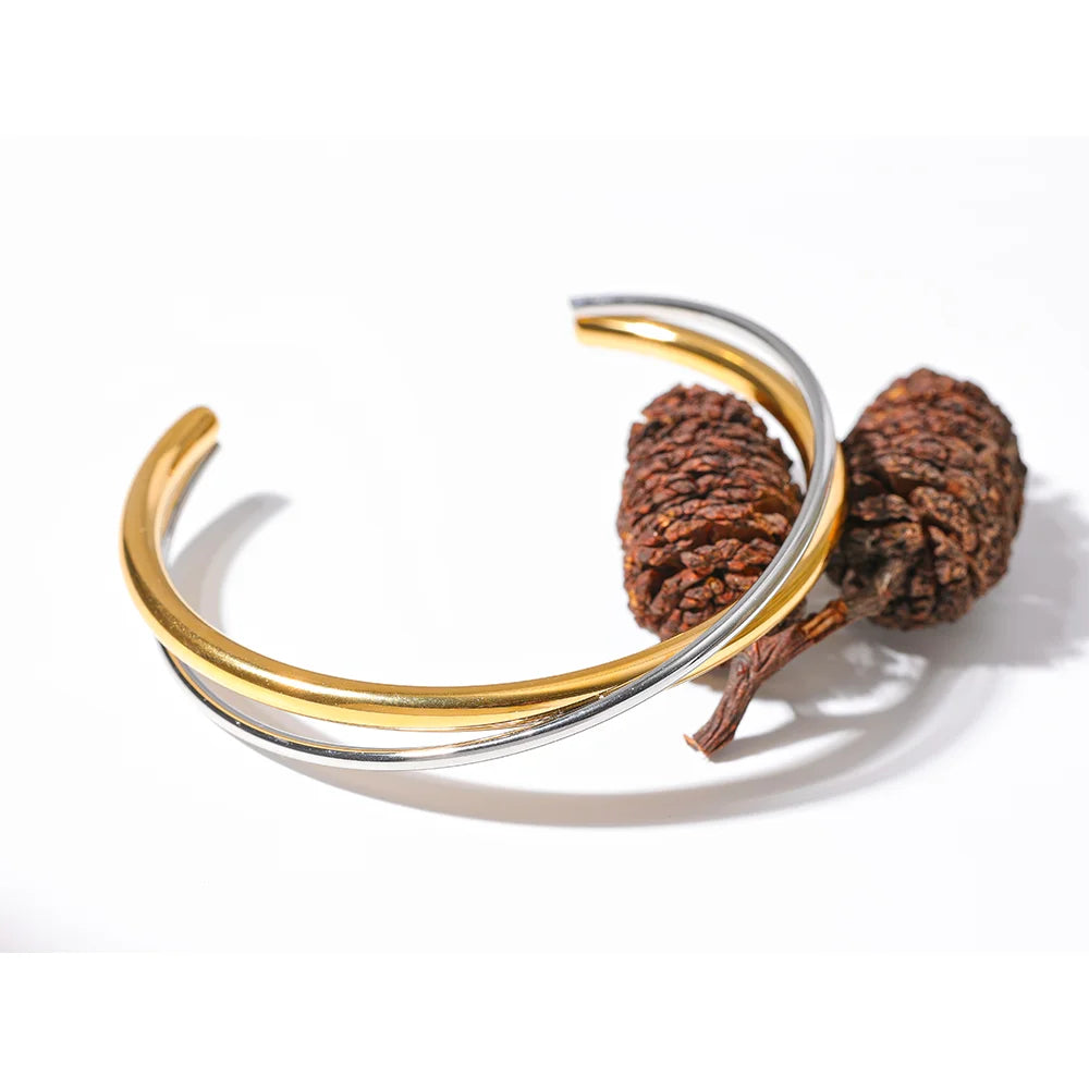 Isalene  Bracelets Gold & Silver Unity Two-Tone Cuff Bracelet