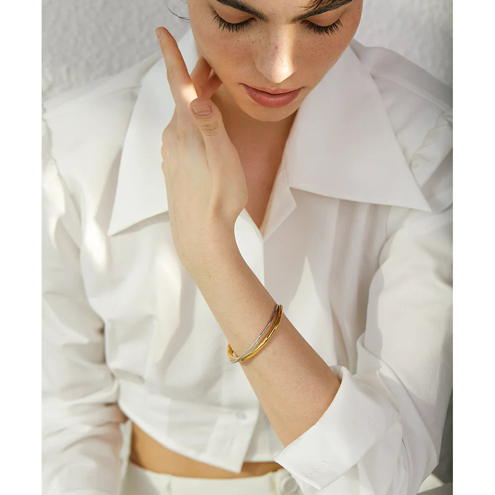 Isalene  Bracelets Gold & Silver Unity Two-Tone Cuff Bracelet