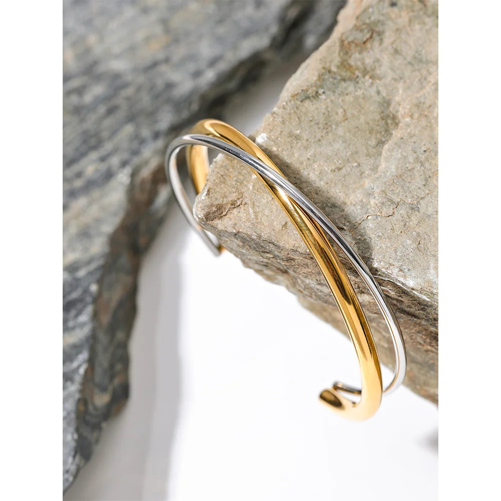 Isalene  Bracelets Gold & Silver Unity Two-Tone Cuff Bracelet