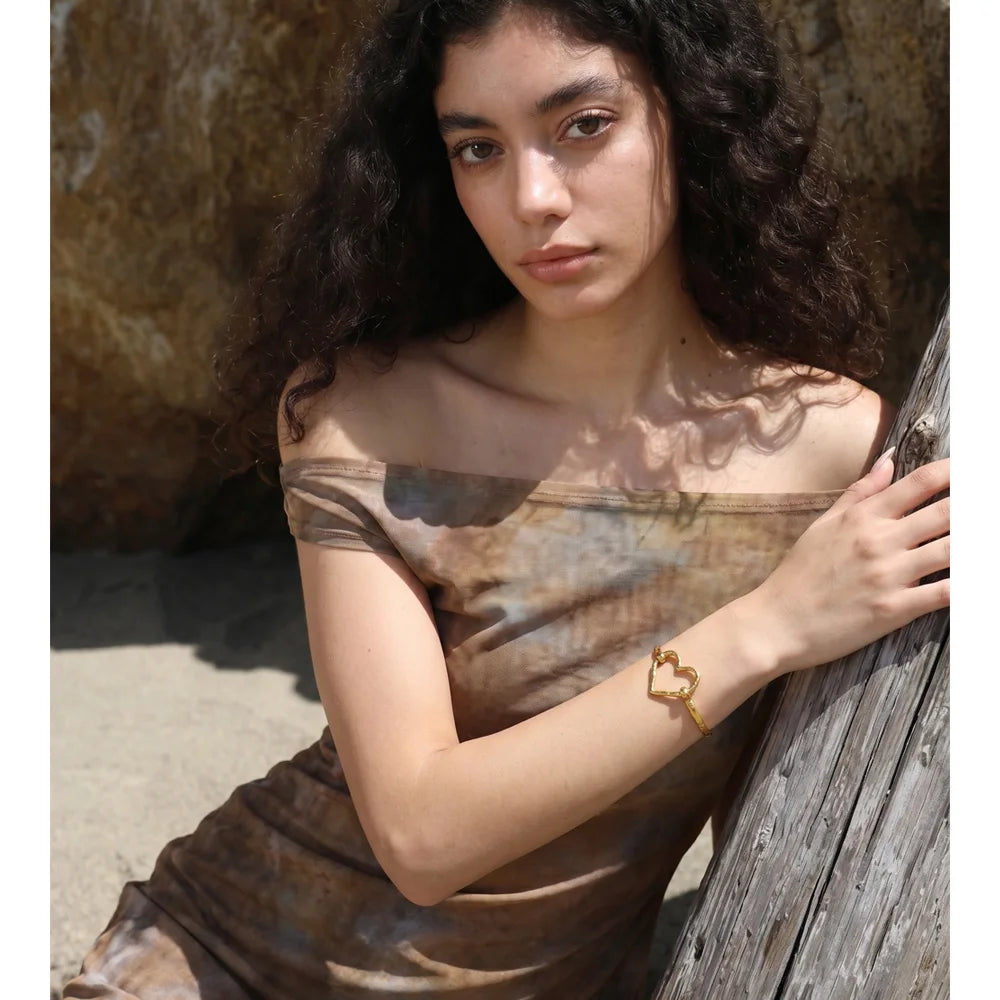 Isalene  Bracelets Gold Soleia Open Heart Cuff