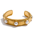 Isalene  Bracelets Gold Textured Pearl Cuff Bracelet