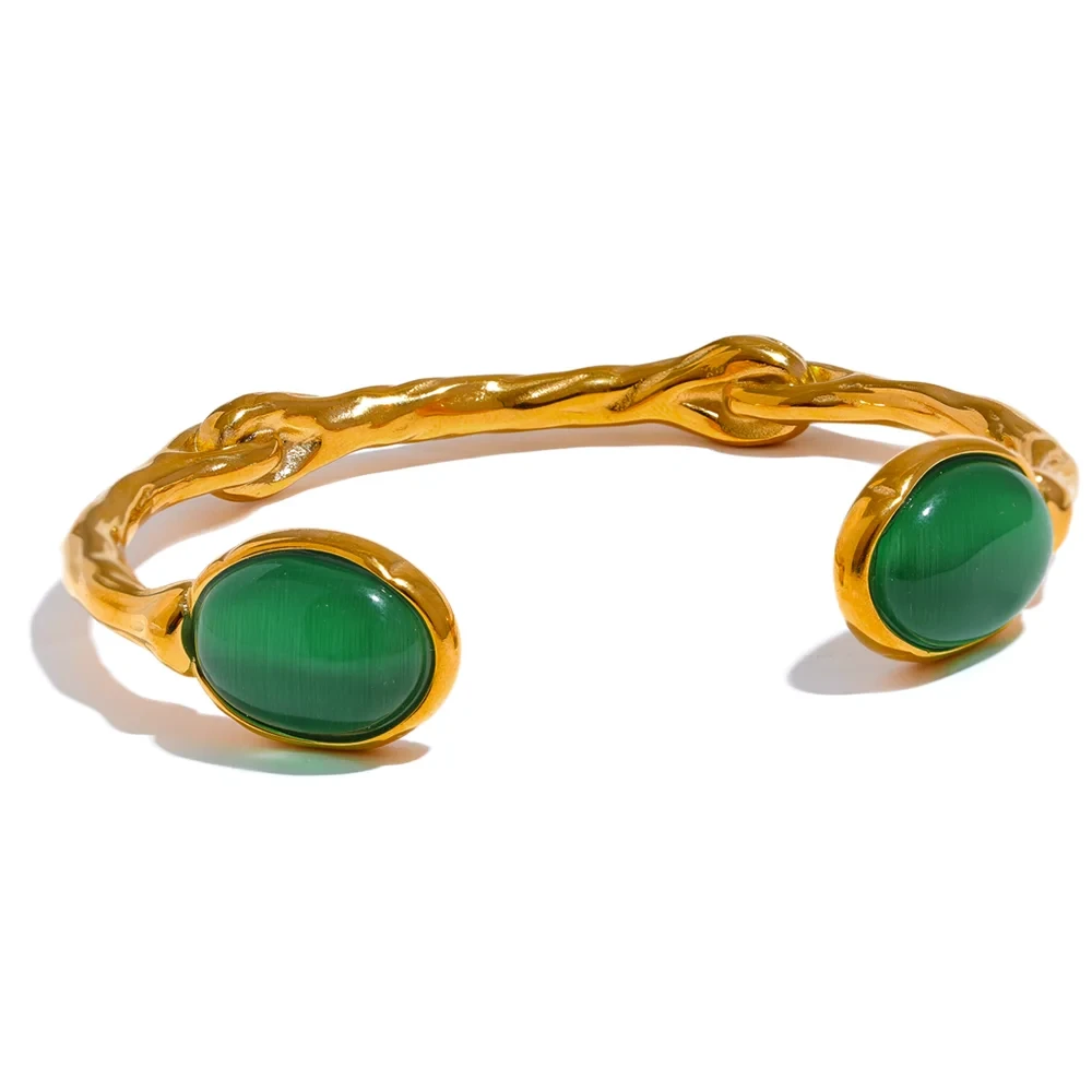 Isalene  Bracelets Gold Verdant Gemstone Twist Cuff