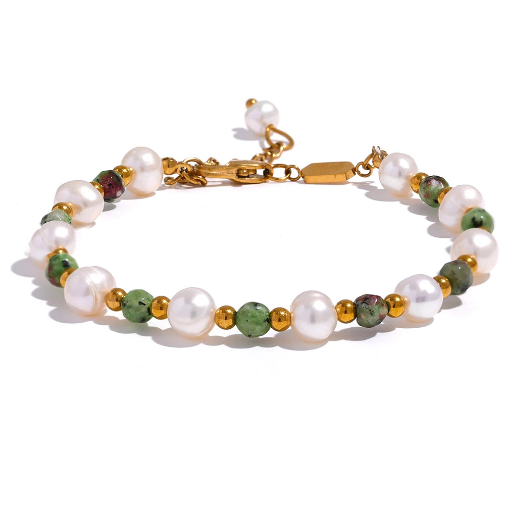 Isalene  Bracelets Green & Pearl Elara Pearl Bead Bracelet