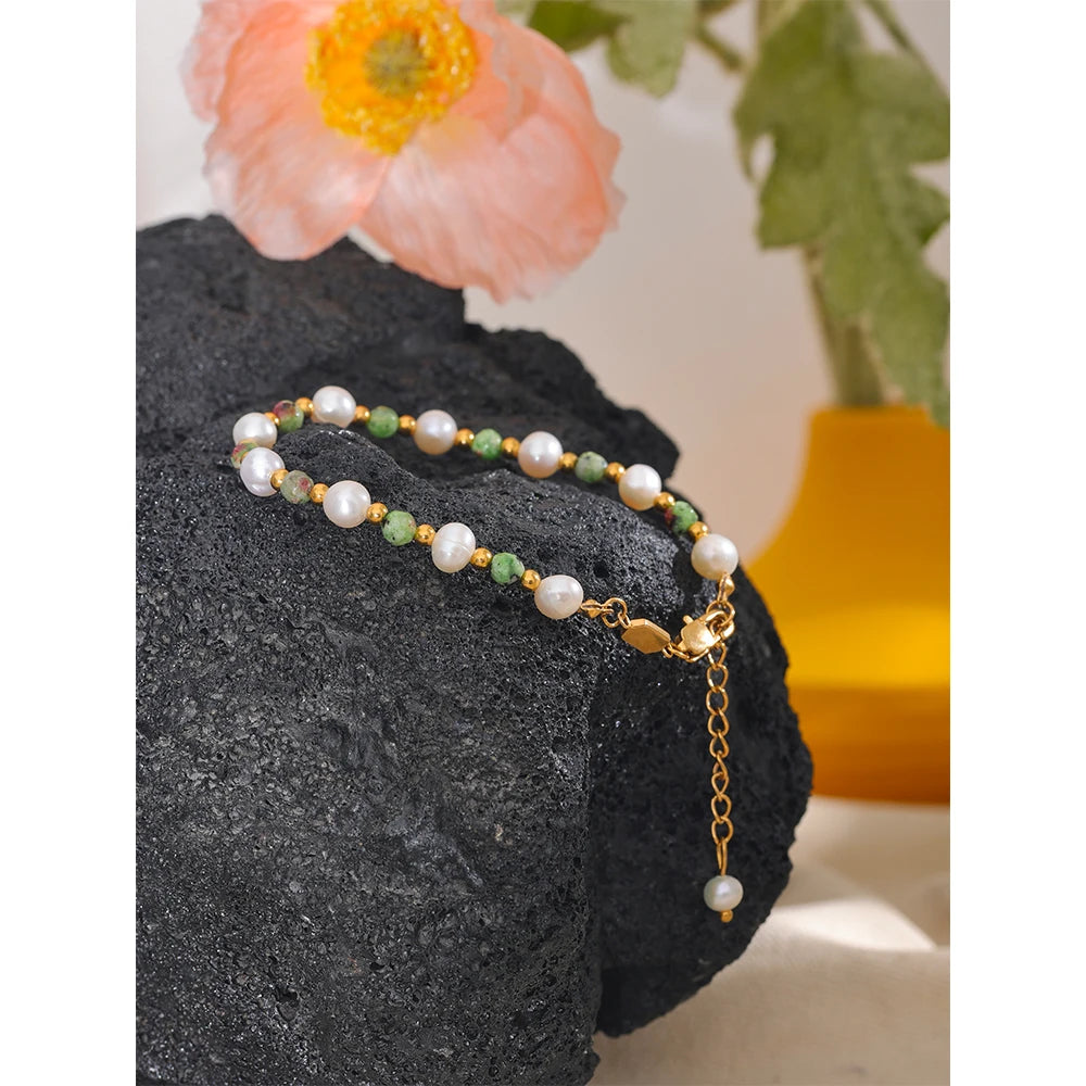 Isalene  Bracelets Green & Pearl Elara Pearl Bead Bracelet