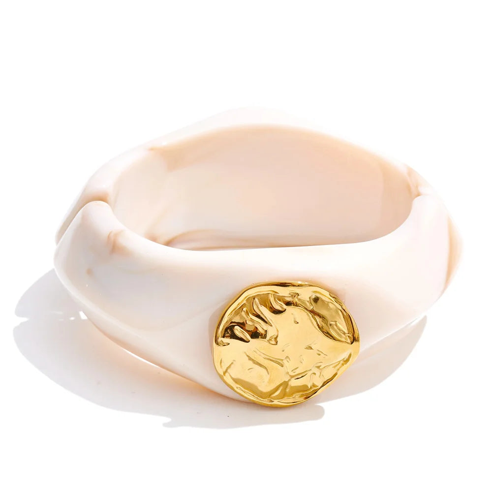 Isalene  Bracelets Ivory Twisted Resin Statement Bangle