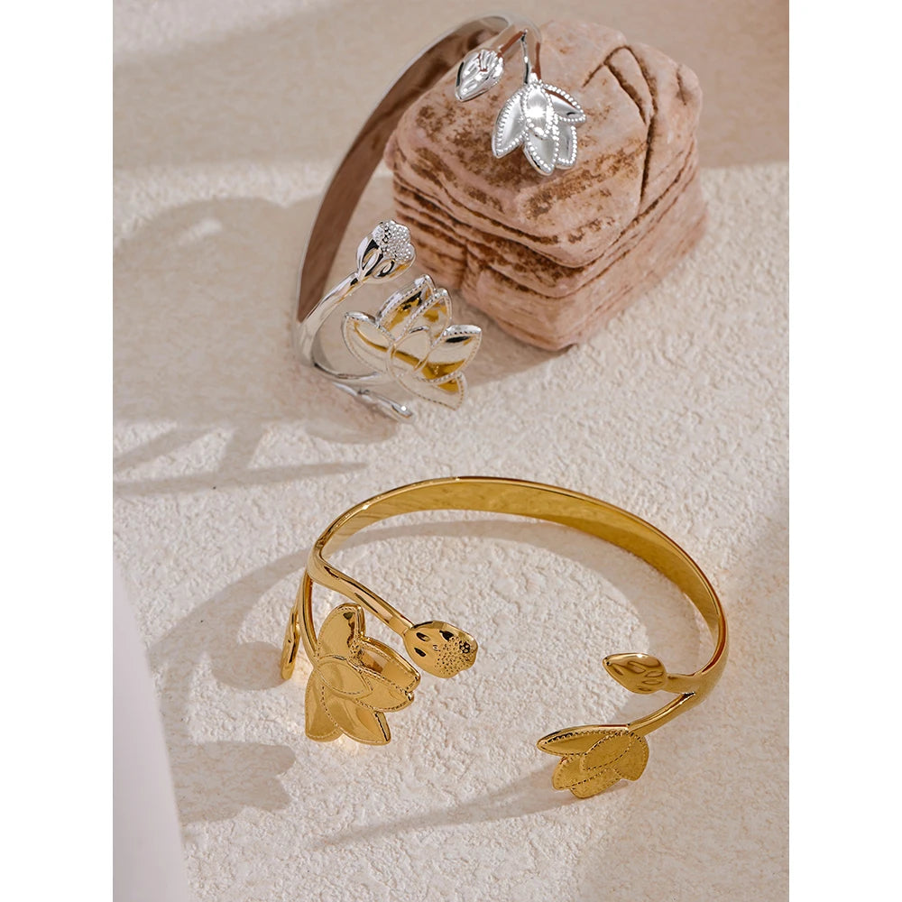 Isalene  Bracelets Liora Lotus Cuff Bracelet