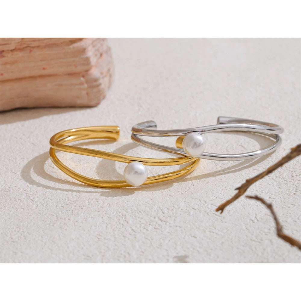 Isalene  Bracelets Lustrous Pearl Orbit Cuff