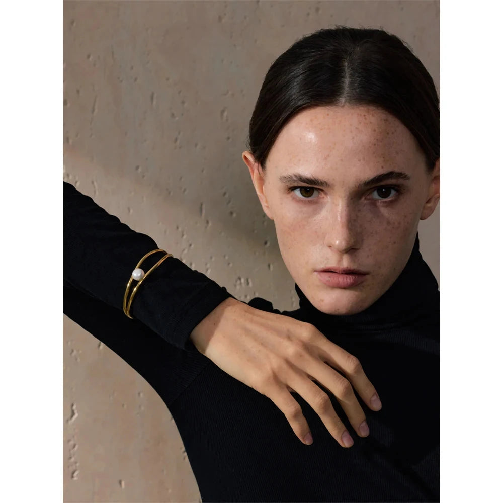 Isalene  Bracelets Lustrous Pearl Orbit Cuff