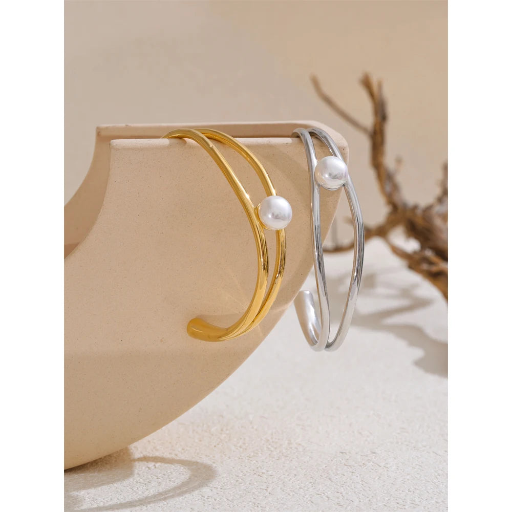 Isalene  Bracelets Lustrous Pearl Orbit Cuff