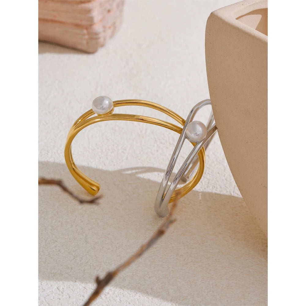Isalene  Bracelets Lustrous Pearl Orbit Cuff