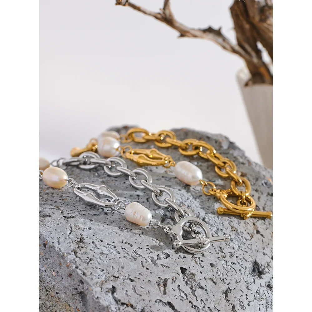 Isalene  Bracelets Pearl Link Charm Bracelet