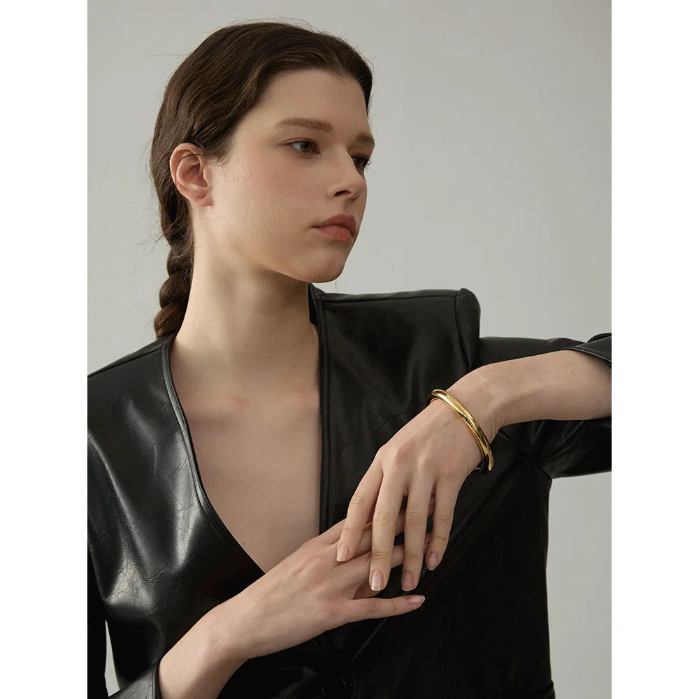 Isalene  Bracelets Polished Duo Bangle Set