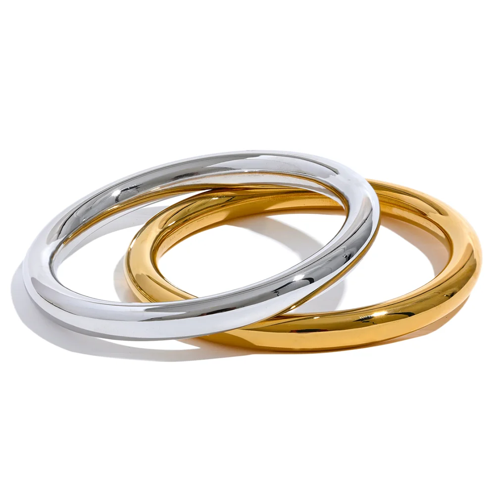 Isalene  Bracelets Polished Duo Bangle Set