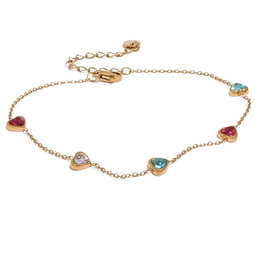 Isalene  Bracelets Rainbow Hearts Heart Charm Bracelet
