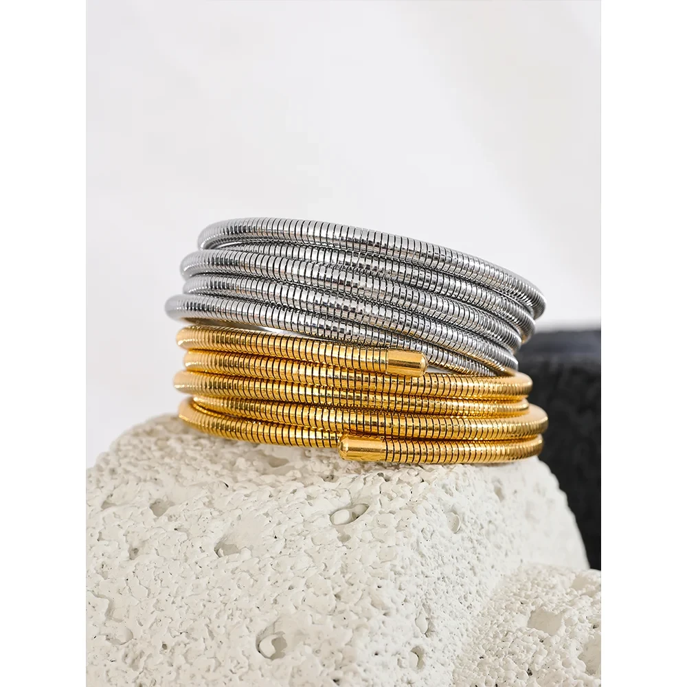 Isalene  Bracelets Sculpted Coil Wrap Bangle