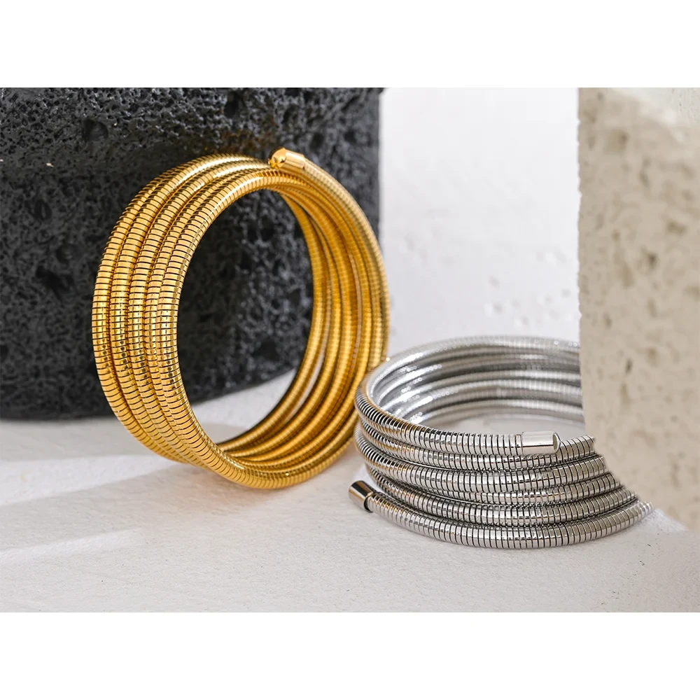 Isalene  Bracelets Sculpted Coil Wrap Bangle