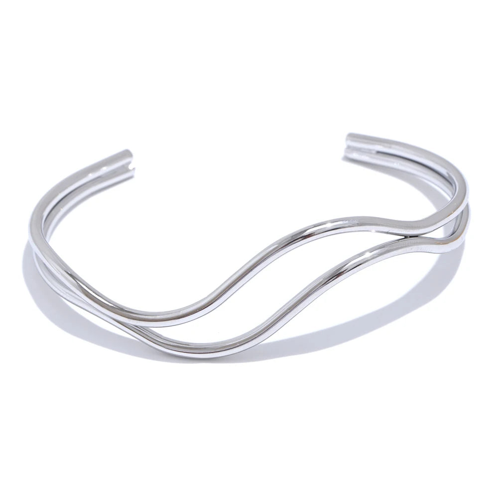 Isalene  Bracelets Silver Aurora Wave Cuff Bracelet