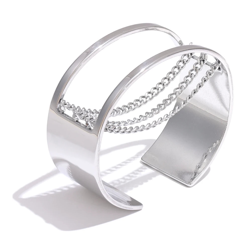 Isalene  Bracelets Silver Cascade Chain Cuff Bracelet