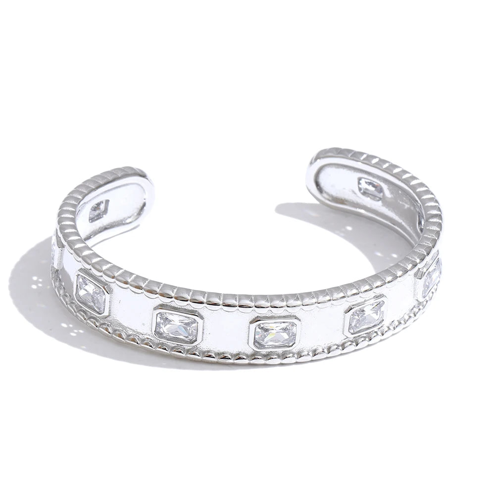 Isalene  Bracelets Silver / Clear Faceted Frame Cuff