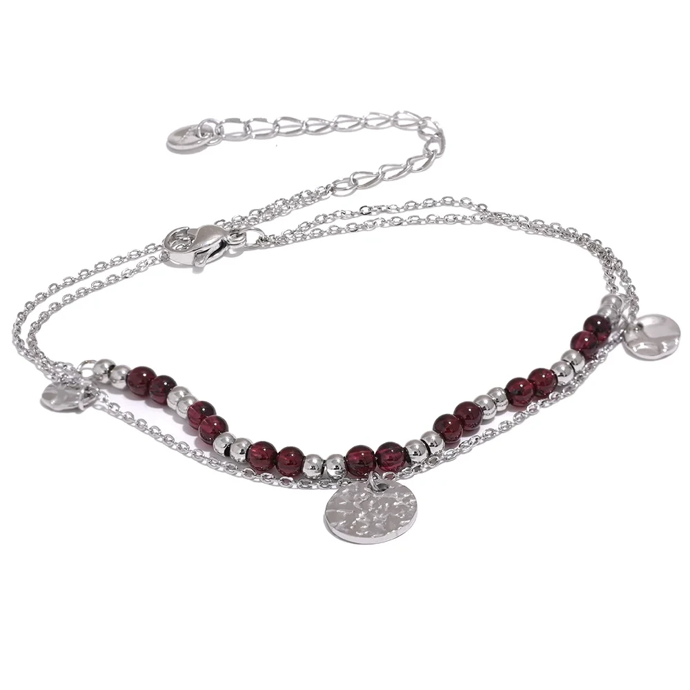 Isalene  Bracelets Silver Crimson Bead Layered Bracelet