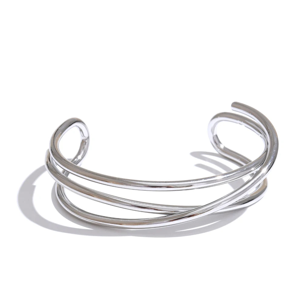 Isalene  Bracelets Silver Crossover Curve Cuff