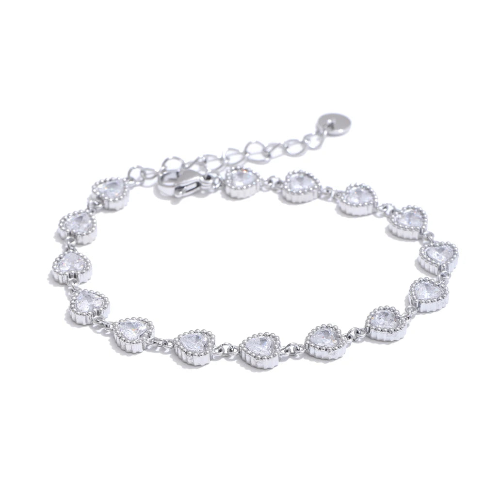 Isalene  Bracelets Silver Crystal Heart Chain Bracelet