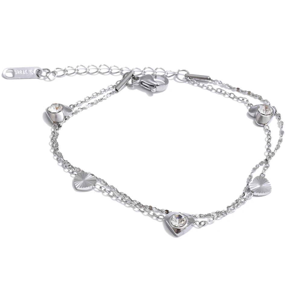 Isalene  Bracelets Silver Double Heart Chain Bracelet