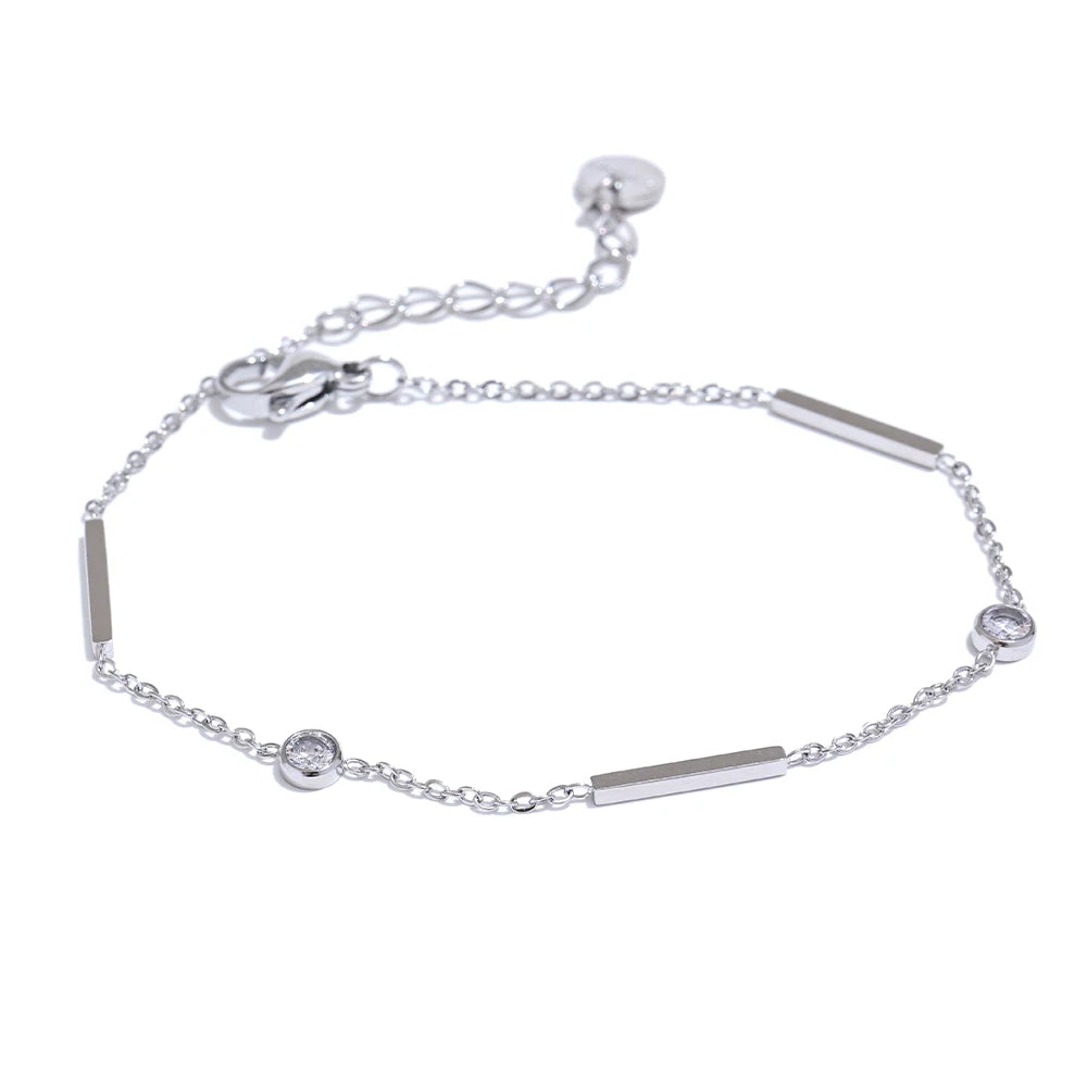 Isalene  Bracelets Silver Elara Bar & Crystal Bracelet