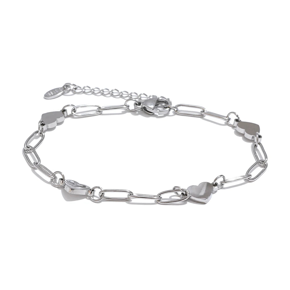 Isalene  Bracelets Silver Linked Hearts Chain Bracelet