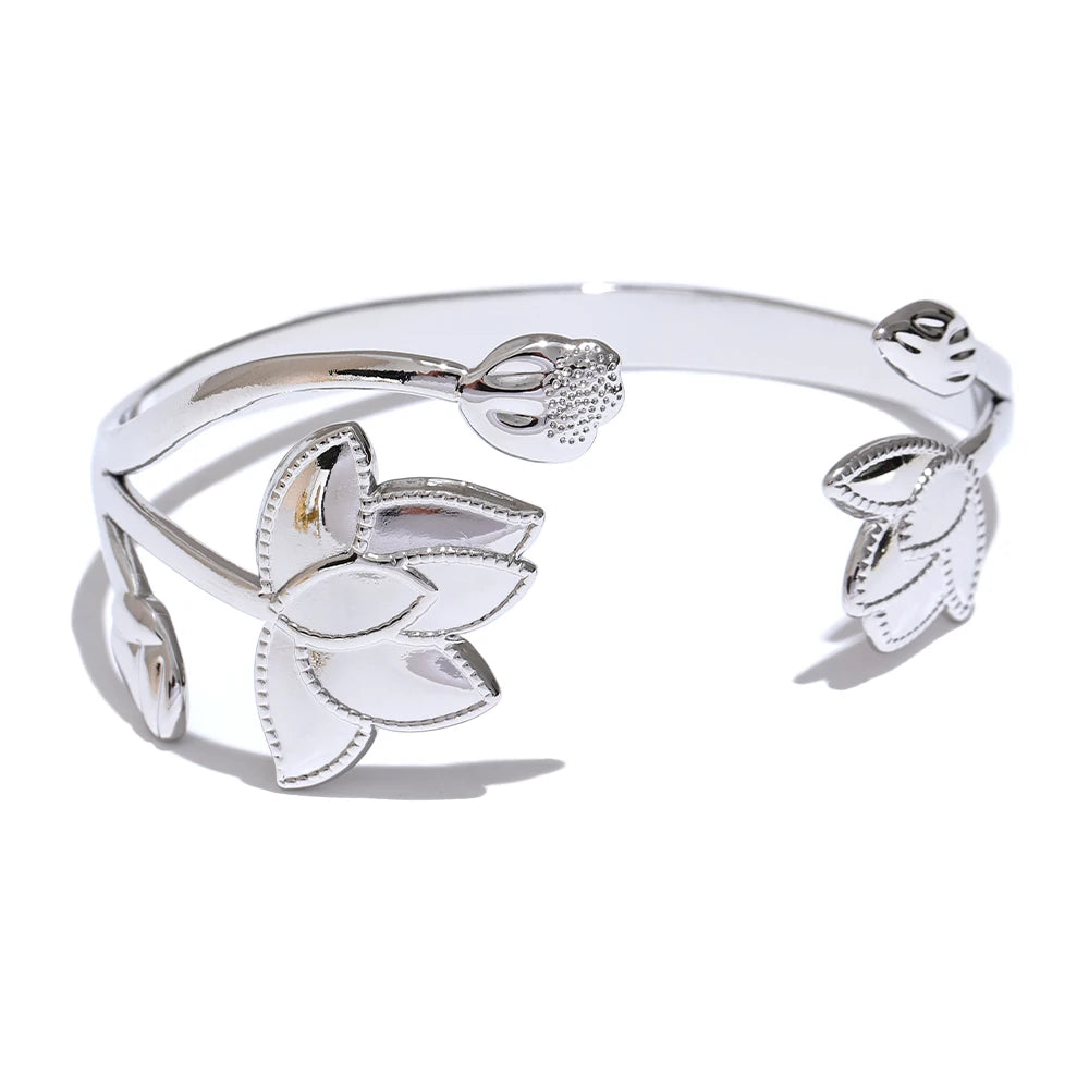 Isalene  Bracelets Silver Liora Lotus Cuff Bracelet