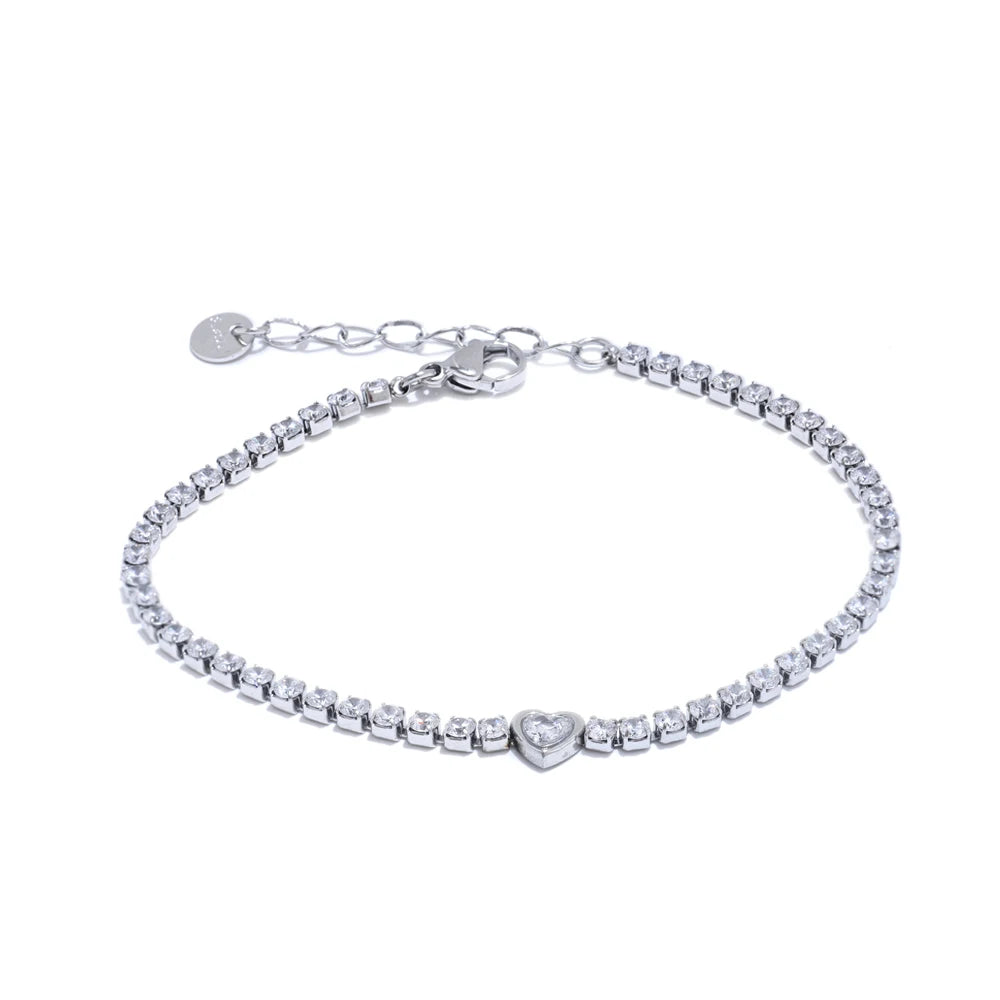 Isalene  Bracelets Silver Seraphina Heart Tennis Bracelet