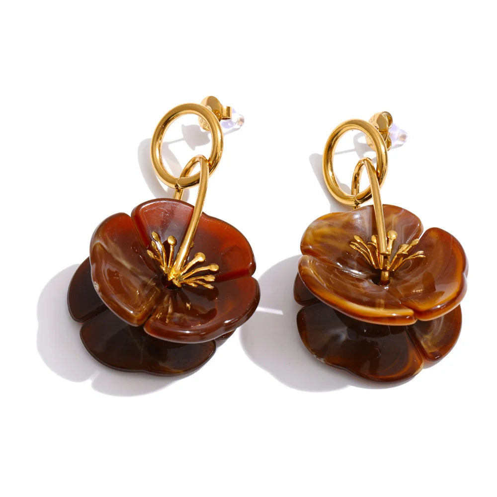 Isalene  Earrings Amber Brown Blooming Petal Drop Earrings
