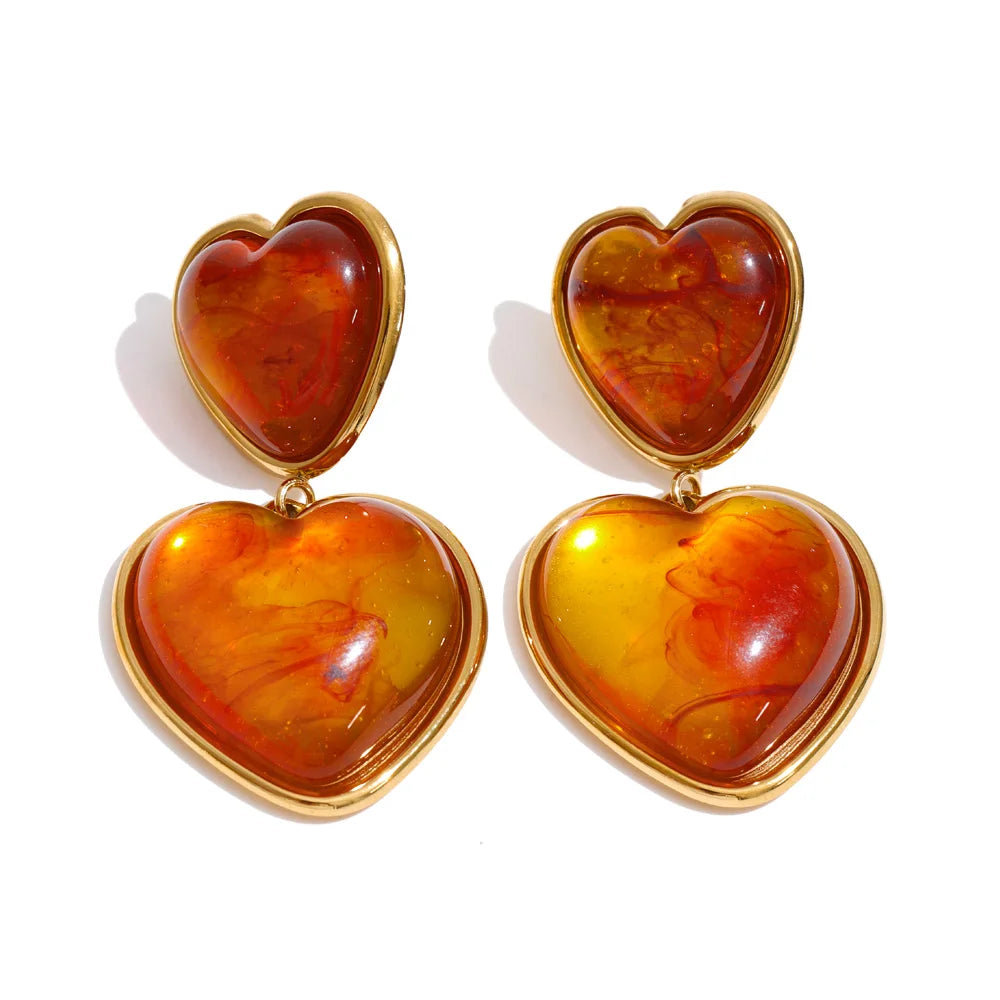 Isalene  Earrings Amber Capri Heart Drop Earrings