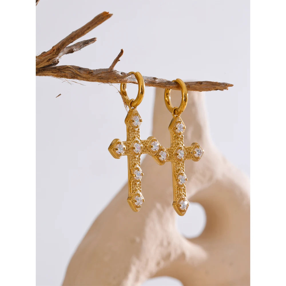 Isalene  Earrings Aurelia Cross Huggie Earrings