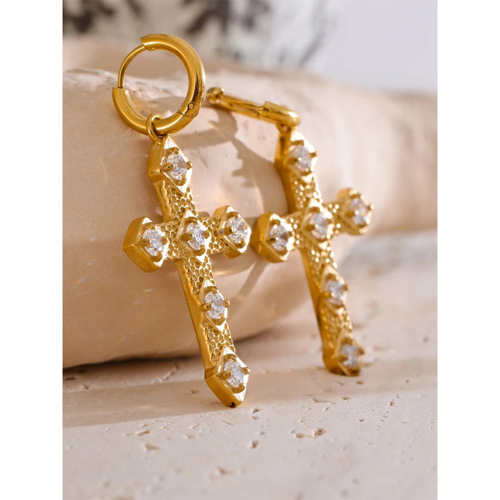 Isalene  Earrings Aurelia Cross Huggie Earrings