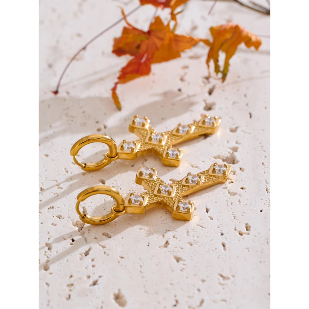 Isalene  Earrings Aurelia Cross Huggie Earrings